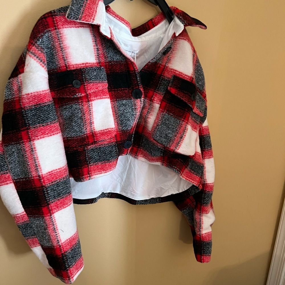 NWT lovers + friends red plaid cropped‎ jacket small - Picture 4 of 8